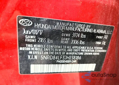 2018 Hyundai Elantra Sel z USA, uszkodzony, nr VIN 5NPD84LF3JH238186